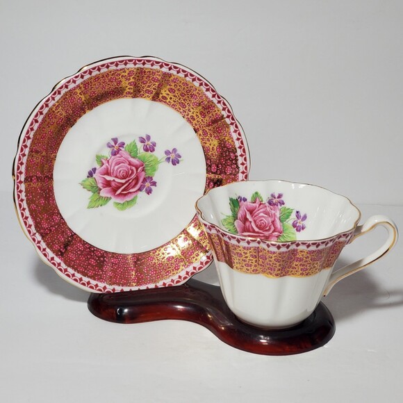 Gladstone Teacup and Saucer Pink Rose Vintage - Picture 1 of 12